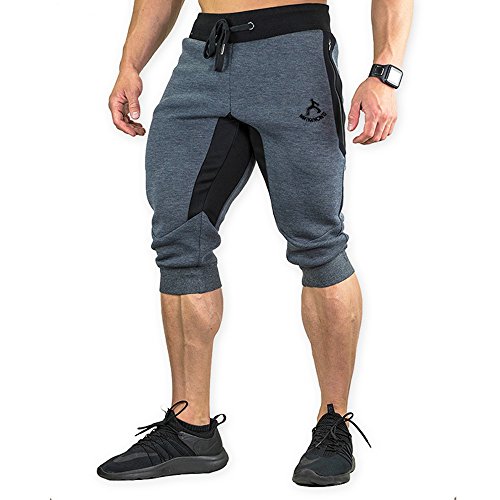 MAIKANONG Men's 3/4 Jogger Pants Cotton Sweatpants Training Tapered Stretchy with Zipper Pockets Sports Running Gym Dark Grey