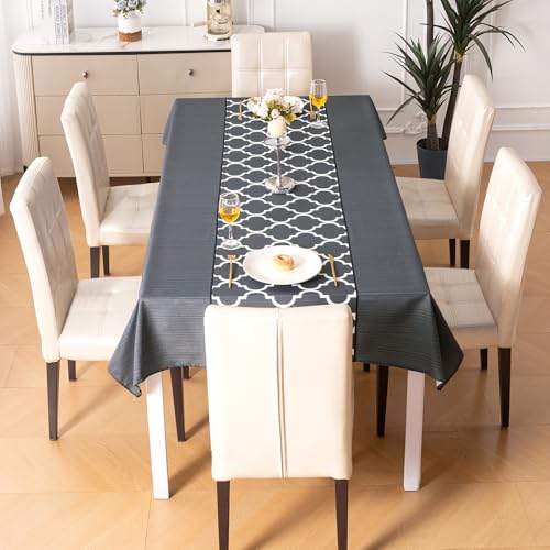 Image of HOKIPO Modern Grace Table Cloth for 6 Seater, 55x86 in, Grey Trellis