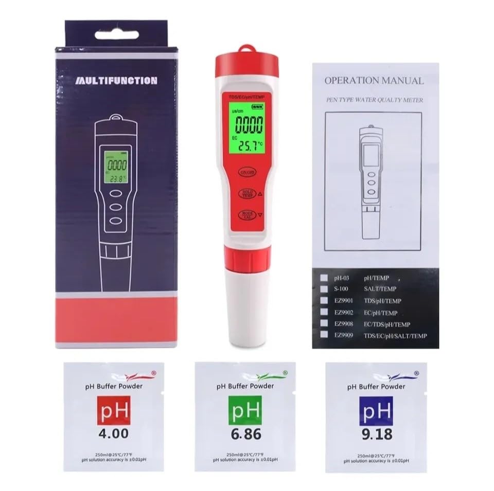 AlphaDesignLuxe 4-in-1 pH Meter, High Accuracy Measurement of pH, TDS, EC and Temperature Water Testing Kit for Home Drinking Water, Hydroponics, Laboratory, Aquarium and More.
