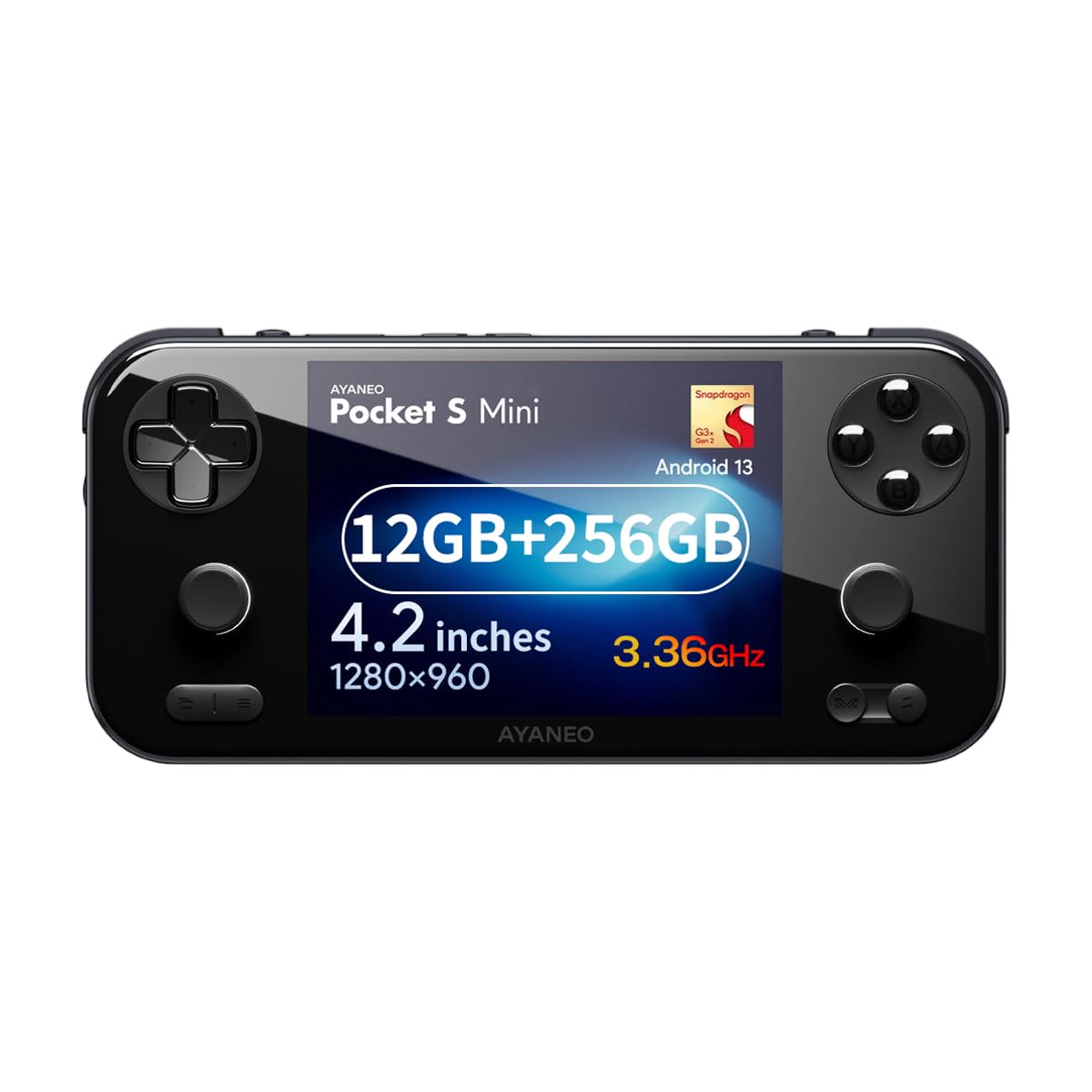 AYANEO Pocket S, Mini palmare da gaming retrò, con Snapdragon G3x Gen 2, display LCD 1280 x 960, joystick effetto Hall, telaio interamente in metallo CNC, per emulazione di giochi classici (nero, 12