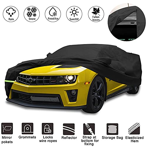 Buy 1 get 1 Yixin Waterproof Car Covers for 2010-2021 Chevy Camaro Car Cover 190T Covers Customer Fit 100% Waterproof Windproof Strap & Double Door Zipper Up to 192” L (Black)