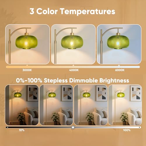Image of Modern Floor Lamp for Living Room, Mid Century Standing Lamp Green Shade