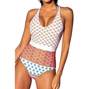 CUPSHE Badpak voor dames, U-hals, grafische print, figuurvormend, strandmode, eendelige badmode, zwempak, Meerkleurig, M