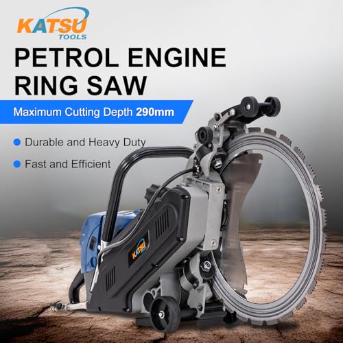 KATSU Tools Petrol Ring Saw, 5000W Powerful Gasoline Concrete Saw, 400mm Disc Cutter, 290mm Cutting Depth, in Toolbox, for Construction, Demolition & Precision Cutting Tasks - Image 3