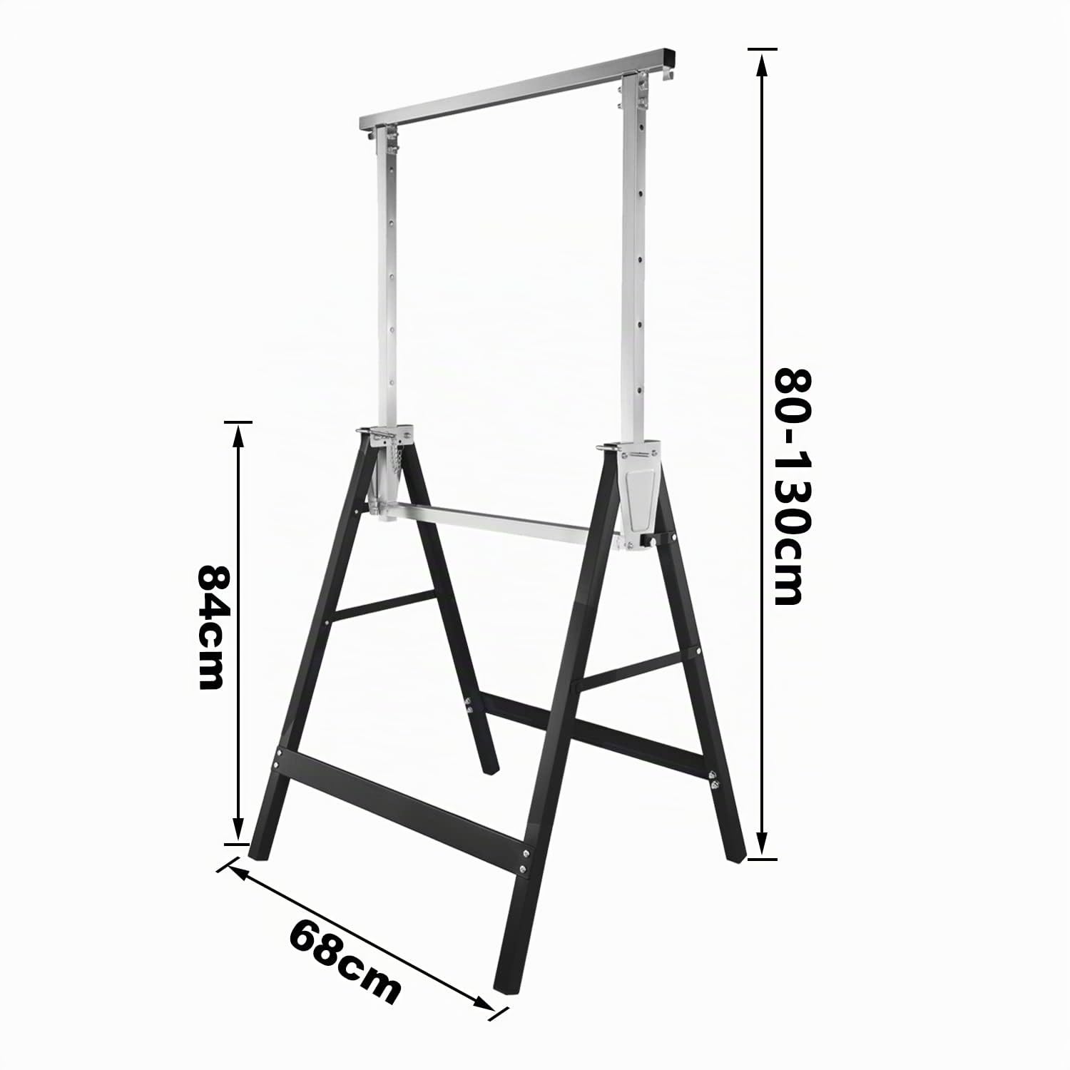 Lot de 2 tréteaux d'échafaudage 200 kg - Réglables en hauteur sur 7 positions de 81 à 130 cm - Pliables en métal, Tréteau pliant, Tréteau d'échafaudage, Tréteau de travail - Tréteau métallique