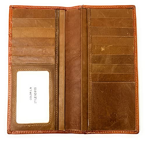 Western Genuine Leather Tooled Laser Cut Men's Long Bifold Wallet in 3 colors (Brown/Turq) Brown/Turquoise4