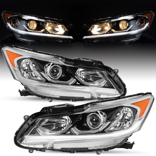 SOCKIR LED DRL Projector Headlight Assembly for 2016 2017 Honda Accord Sedan OE Style Halogen Headlamp Left+Right