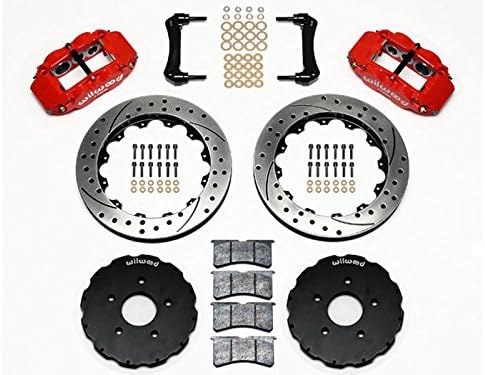 WILWOOD 2004-2006 PONTIAC GTO FRONT & REAR 14 BIG BRAKE KIT WITH FREE BRAKE LINES & BRAKE FLUID - RED CALIPERS, 14 SUPERLITE FRONT & 12.2 DYNAPRO REAR DRILLED ROTORS, 2004 2005 2006 PONTIAC GTO