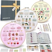 Bradove Beginner Embroidery Kit for Adults Kids, Learn to Embroider 37 Stitches and 13 Cute Patterns, Bead Embroidery Kits