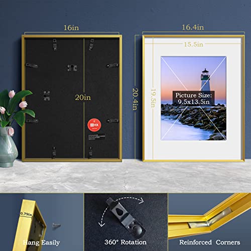Image of VCK 16x20 Aluminum Picture Frames Gold for Wall, 3 Pack Metal Poster Frame with Real Tempered Glass High Definition, For Photo 11x14 with Mat 16x20 without Mat