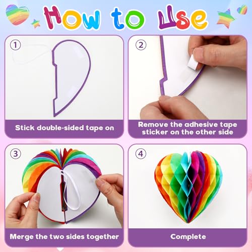 Image of BOARDFEB 12 Pcs Rainbow Pride Heart Round Paper Honeycomb Balls Pride Decorations, Heart Sshaped Honeycomb Ball Pendant Suitable for LGBT Parade Parties Celebrations Birthday Wedding Decorations