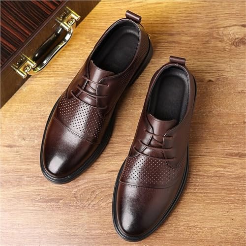 Men’s Leather Dress Shoes Round Toe Lace Up Oxford Business Formal Breathable Hollow Comfortable Durable Stylish Non Slip Classic Genuine Leather Wedding3