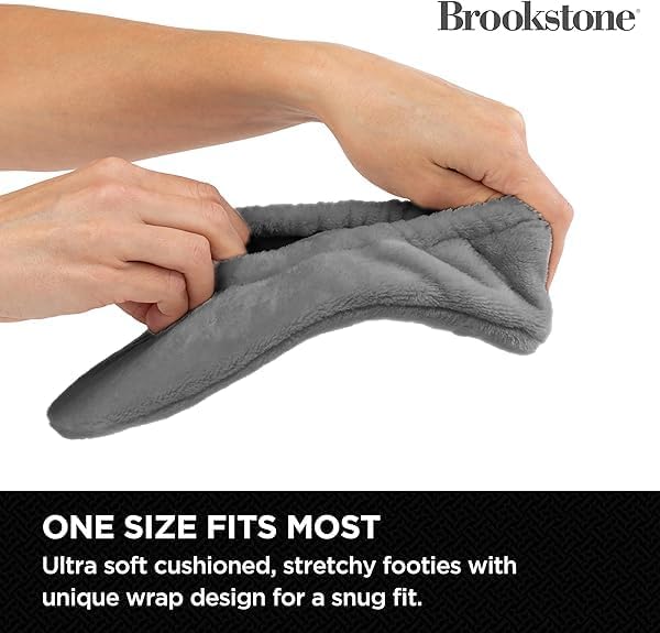 Image of Brookstone Plush Footies - Memory Foam Slippers with Ultra-Soft Sherpa, Non-Skid Sole, One-Size-Fits-Most, Machine Washable for Women, Stocking Stuffers and Gifts