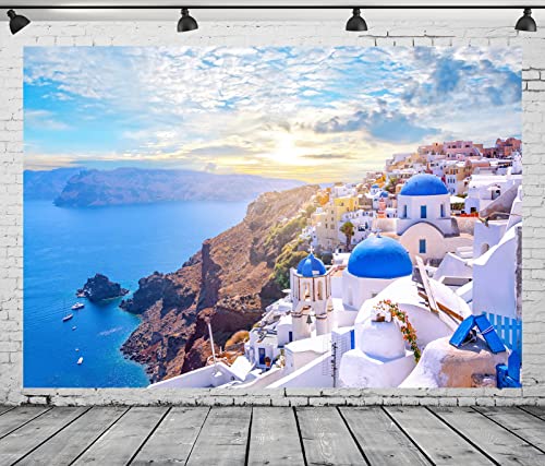 Toile de fond Santorin Oia 3x2,4m en tissu pour photo et fête
