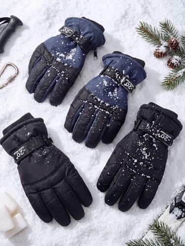 Image of SATINIOR 2 Pair Kids Winter Gloves | Waterproof Winter Snow Gloves for Boys Girls, for Winter Outdoor Ski Snowboarding Cold Weather, Warm Cotton Plush Lining