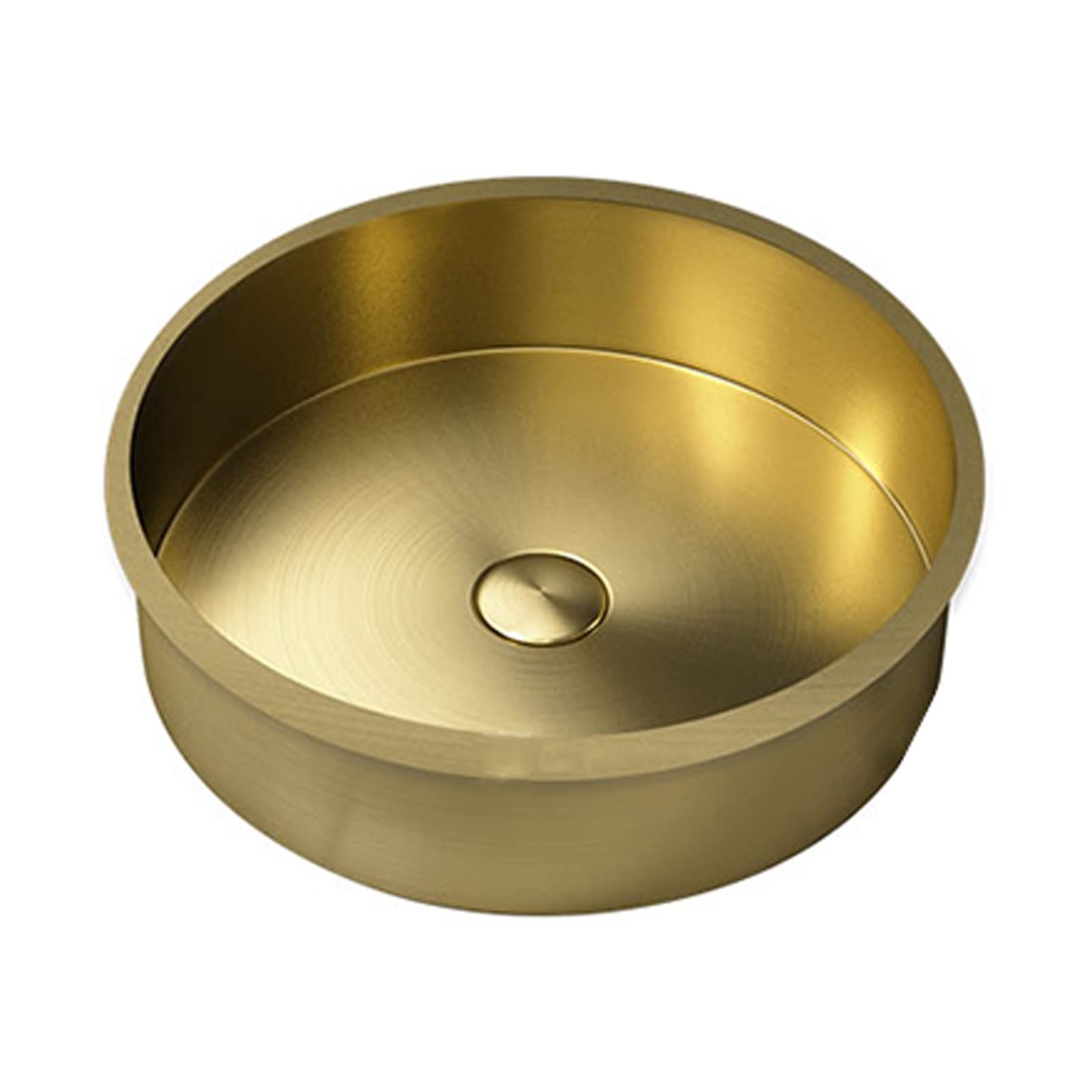 CWCQGH Bathroom Vessel Sink Round Borderless Gold Bathroom Sink Brushed Stainless Steel Modern Bathroom Vessel Bowl Sink Vanity Sink Bowl 15"×15" 4.7" Vessel Sink
