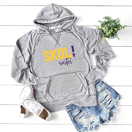 Womens Vikings SKOL SISTER Sweatshirt Hoodie Minnesota | Sparkly | Unisex Fit Burnout Shirt | Ultra Soft Lightweight Hooded Sweatshirt (M, Dark Hoodie/White Skol)4