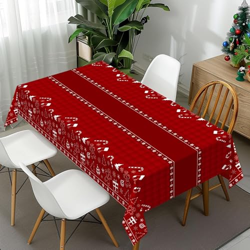 Image of Childom 2 Pack Christmas Tablecloths Disposable,Christmas Decorations,54 x 108 Inch,Plastic Table Cloths for Rectangle Tables,Red Themed Checkered Table Covers for Xmas,Indoor,Outdoor,Birthday,Parties