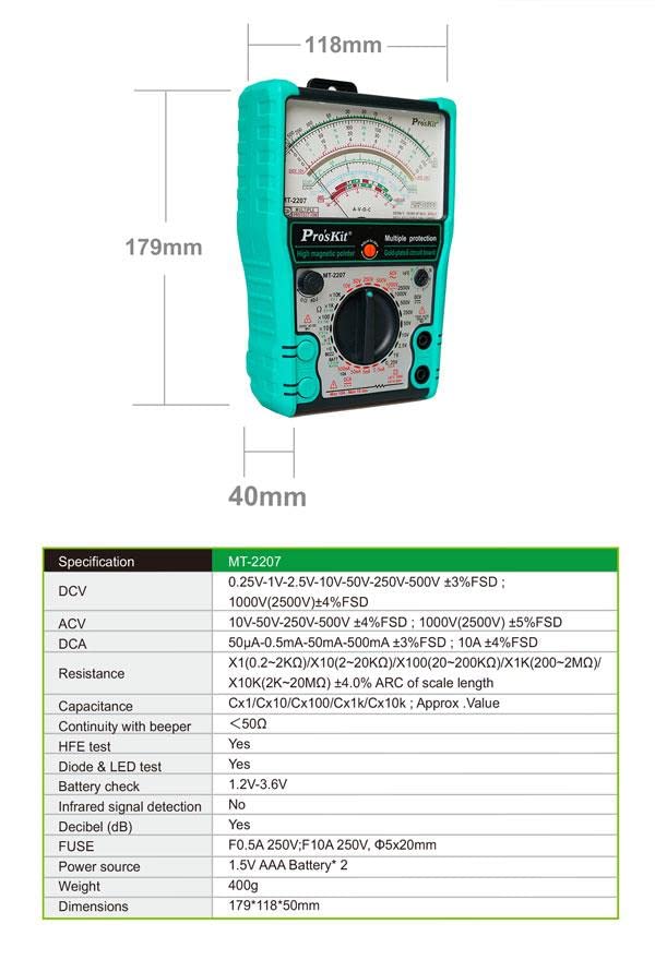 Image of MT-2207-C Analog Multimeter - Protective Function, Quality Meter for Accurate Electrical Measurements
