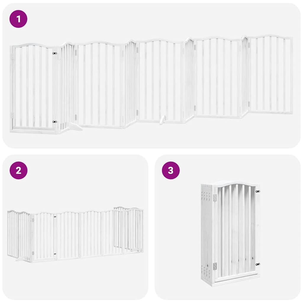 9-TLG. Puerta para perros de madera de álamo blanca de 450 cm, plegable con puerta, independiente y portátil, ideal como barrera para perros, cachorros, jardín, interior, exterior, protección y