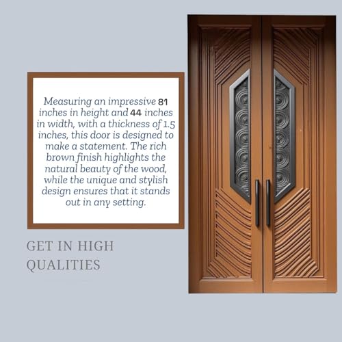 Image of Australian Handicrafts Sagwan Wood Double Door - Designer Hand-Carved Teak Wood Front Gate for Home & Kitchen | Traditional Wooden Main Entrance Door | 81 x 44 x 1.5 Inch | Natural Wood Color