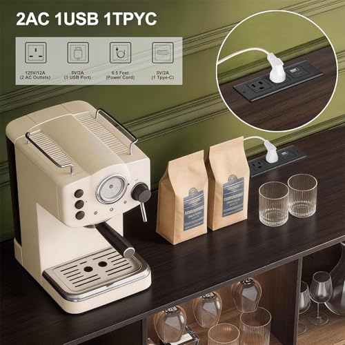 Image of DHH 55 inch Wine Bar Cabinet with Storage, Fluted Liquor & Coffee Bar Cabinet with Wine Rack and Glass Holder, Buffet Sideboard with LED Lights for Home Kitchen Living Dining Room (Dark Walnut)