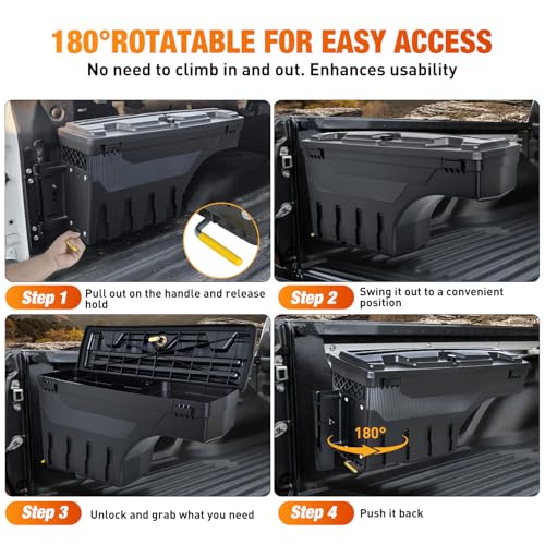 Nilight Truck Bed Tool Box Left Drivers Side Truck Tool Box Fit for Ford F-150 2015-2021 ABS Swing Case Truck Bed Storage Box with Lockable Lid Waterproof Wheel Well Toolbox Black by Nilight - Image 4