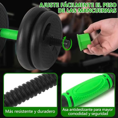 EIGFOH Pesas y Mancuernas Ajustables 10/15/20/30/40 KG Juego de Pesas 3en1 con Barra Recta y Curva, Mangos Antideslizantes, Kit Mancuernas para Gimnasio en Casa - imagen 4
