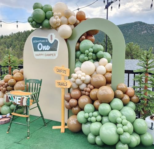 Image of Brown and Green Balloon Arch Kit for Boys One Happy Camper Camp Bachelorette Camping Birthday Outdoor Wild Adventure Party Decorations