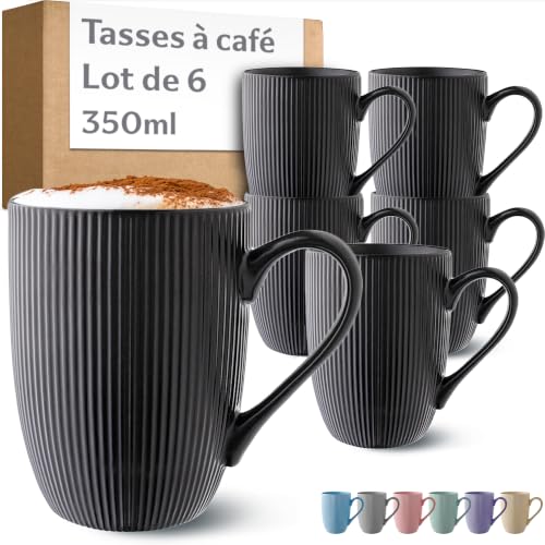Cosumy Lot de 6 Mugs à Café Grande – Céramique Noire Mate – Style Moderne – Passe au Micro-ondes & Lave-vaisselle