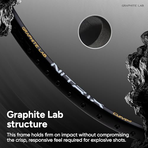 Image of Hundred Nitrix 10 Badminton Racket (Strung) | Carbon Fiber Frame | Head-Heavy Attacking Racket | Flexible Shaft for Powerful Smashes | Max Tension 30 lbs | Full Cover Included