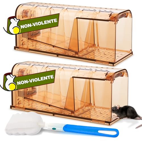 TAKRINK 2P Piège à Souris Humain - Attrape Souris Vivante Réutilisable Facile à Nettoyer avec Trou Air sans Mécanisme Sûr pour Enfants Animaux Domestiques pour Cuisine Jardin Maison Grenier Intérieur