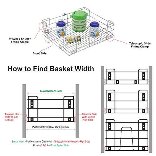Image of SmartSlide Stainless Steel Basket (15 x 22 x 6 Inch Plain Basket) for Modular Kitchen /Cutlery Tray for Kitchen Drawer /Plate Basket /Kitchen Rack /Utensil Holder for Kitchen