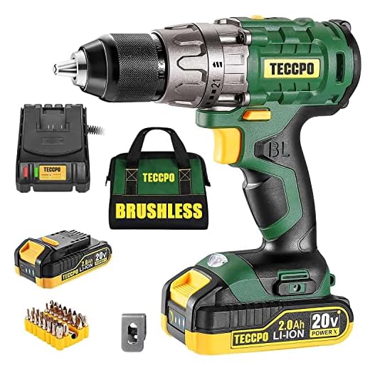 Cordless drill set, 20V Brushless Drill Driver Kit, 2x 2.0Ah Li-ion Batteries, 530 In-lbs Torque, 1/2” Keyless Chuck, 2-Variable Speed, Fast Charger, 33pcs Bits Accessories with case