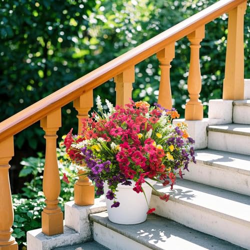 Image of Grunyia 20 Bundles Artificial Flowers Outdoor No Fade UV Resistant Fake Plastic Flowers Faux Plants for Garden Patio Porch Window Box Home Wedding Farmhouse Hanging Decor