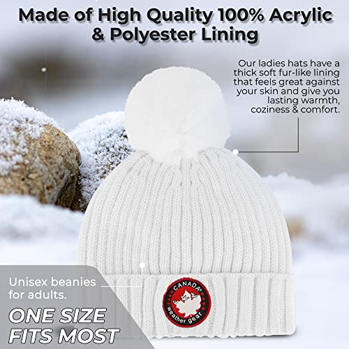 Canada Weather Gear Knitted Hat For Women - Cozy Winter Hat With Pom Pom - Single Cuffed Beanie Hat, White, One Size #TOP5