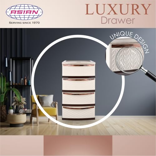 Image of Luxury Drawer 4 - Asian Plastowares | Multipurpose Plastic Drawer: Modular Chest Storage Organizer for Home, Bedroom, Kitchen, Office, School, Kids, Doctors, and Parlor (Beige)