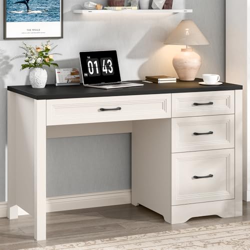 Image of Vabches Farmhouse Executive Desk with Storage and Ample File Drawer, Rustic Large Home Writing Desk for Bedroom, Black