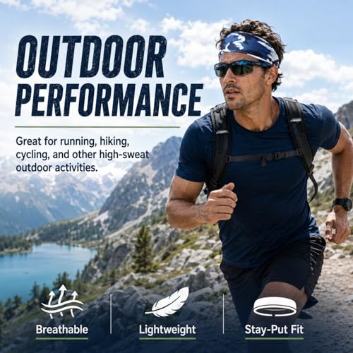 Image of 9 pcs Sweatbands for Men Workout Sport Headbands for Men Camo Headband Sweat Absorbing Headband Wide Sweatband for Head Basketball Football Cycling Running Yoga, 4.7 x 9.8 Inch