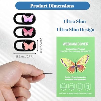 3 Pack Webcam Cover Slide Butterfly Ultra Thin Laptop Camera Cover, Slide Cute Accessories for Laptop PC Camera Covers Sliding Protect Privacy Protector Cap Smartphone Computer Tablet