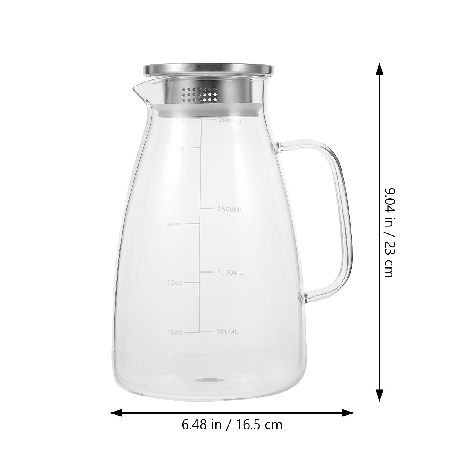 Großer Wasserkaraffe aus Glas 2000ml mit Deckel und Skala Elegante Glaskanne für Kalte Getränke Rutschfest für Zuhause und Partys