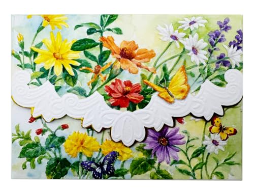 Image of Set of 3 - Butterflies Floral Harmony Decorative Notecards by Carol Wilson Spring Meadow Boxed Portfolio. 10 embossed 4x5 Die-Cut Notecards and Matching Envelopes in Decorative Gift Box Magnetic Flap. NCP2439