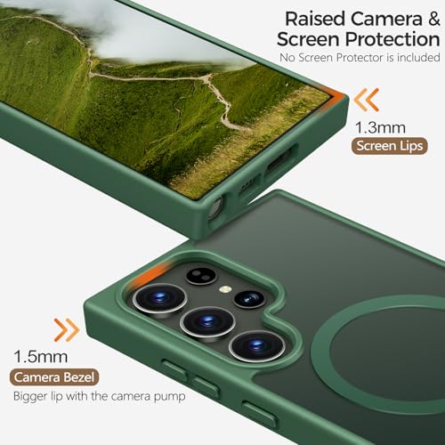 Image of Rayboen for Samsung Galaxy S23 Ultra Case Magnetic, [Compatible with Magsafe] Protective Skin Finish Matte Phone Cover for Samsung S23 Ultra with Translucent Hard Back & Soft Edge, Matte Green