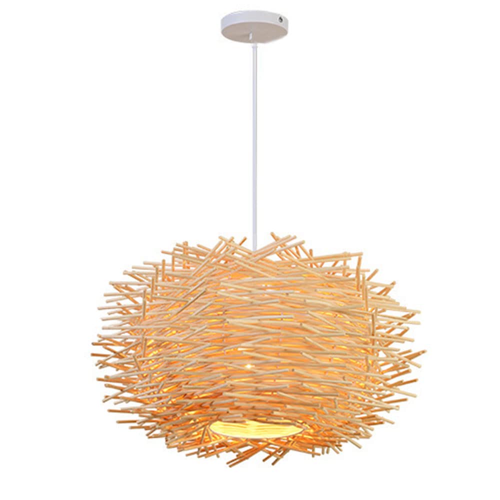 Lámpara De Araña De Bambú Y Ratán con Pantalla De Nido De Pájaro Elegante Lámpara Colgante De Bambú Hecha A Mano Accesorios De Iluminación De Mimbre Lámpara De Ratán De Mimbre DIY