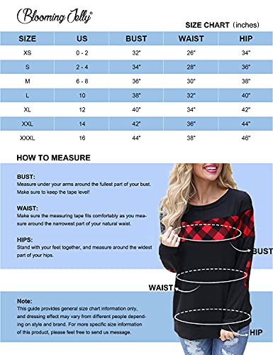 Blooming Jelly Women's Crewneck Sweatshirt Colorblock Plaid Shirt Elbow Patches Pullover Sweatshirt Christmas Top(L) Black - Image 7