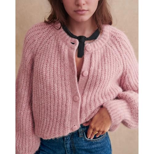 Image of Hixiaohe Cardigan Sweater for Women Long Sleeve Button Y2K Chunky Knit Sweater Fall Casual Open Front Outwear Knitwear Coat