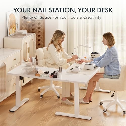 Image of FLEXISPOT L Shaped Standing Desk, 71 x 63 Inch Electric Height Adjustable Corner Desk, Sit Stand Computer Workstation, Preset Controller, Home Office, White Frame with White Top