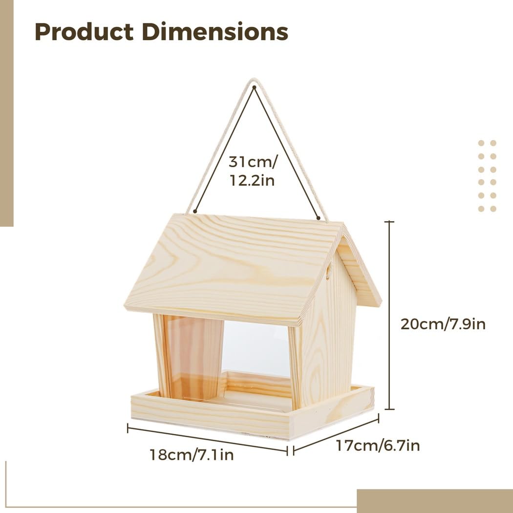 Vogelfutterstation zum Aufhängen aus Holz mit 2 Anlegeschalen für den Außenbereich, Wildvogel-Futterstation für Balkon, Garten, Traufe