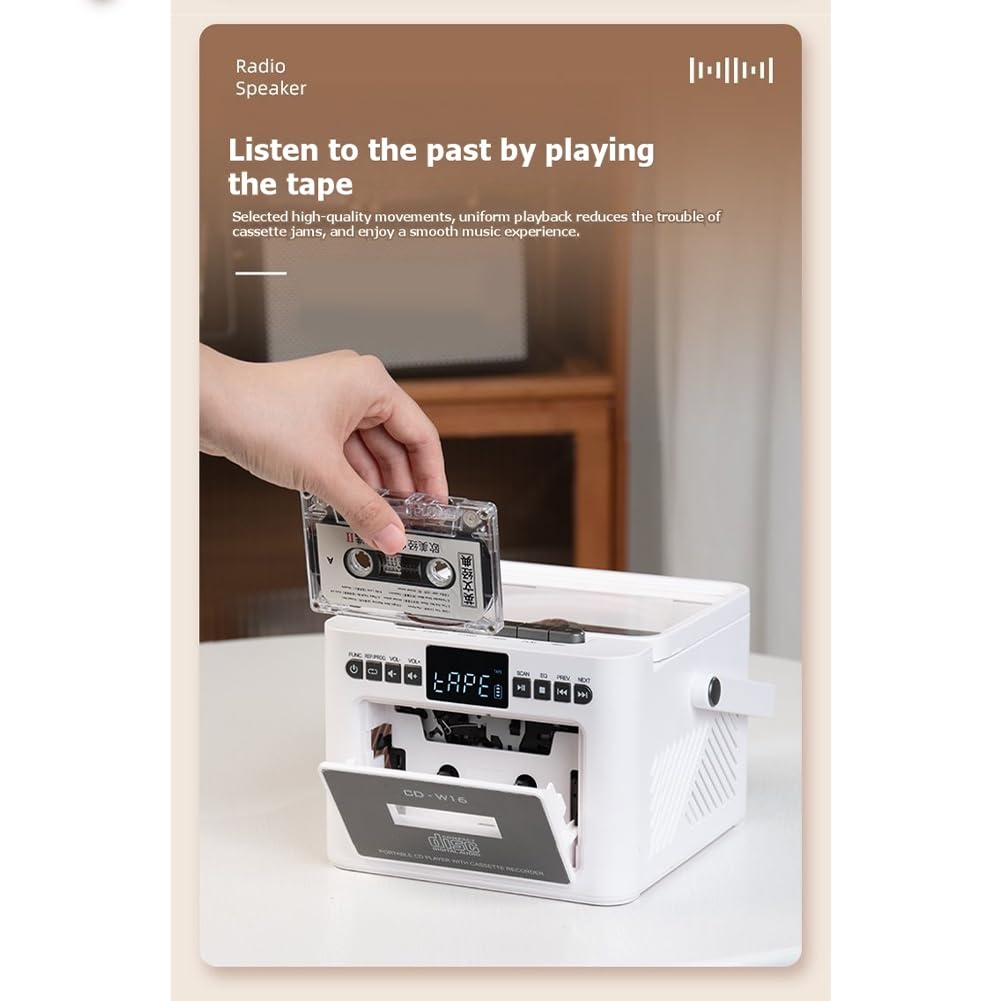 Reproductor de CD y Casete Combinado con Radio FM Estéreo. Máquina de Música Retro. de Audio para el Hogar y el Aula A