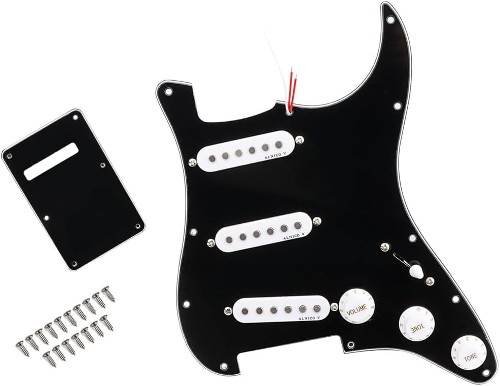 Prewired Loaded Pickguard, Guitar Pickguard-3-Ply SSS Prewired Loaded Pickguard with Alnico V Pickups Kit Humbucker Pickups for Stratocaster/Strat Guitars Replacement Parts (black)